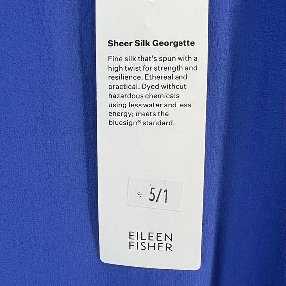 Eileen Fisher Silk Georgette Poncho L Blue Sheer Cropped Boxy Ethereal Luxury - Picture 6 of 10